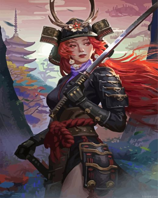 Beautiful Samurai Girl Anime Painting By Numberss.png