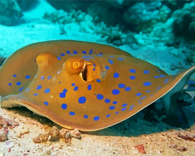 Beautiful Stingray Under Water Painting By Numberss.png