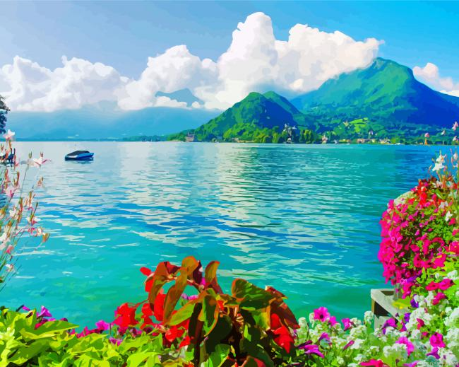 Beautiful View Of Annecy Lake France Painting By Numberss.png