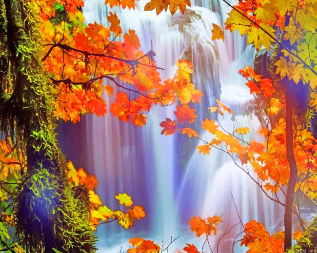 Beautiful Waterfall Autumn New Painting By Numberss.png