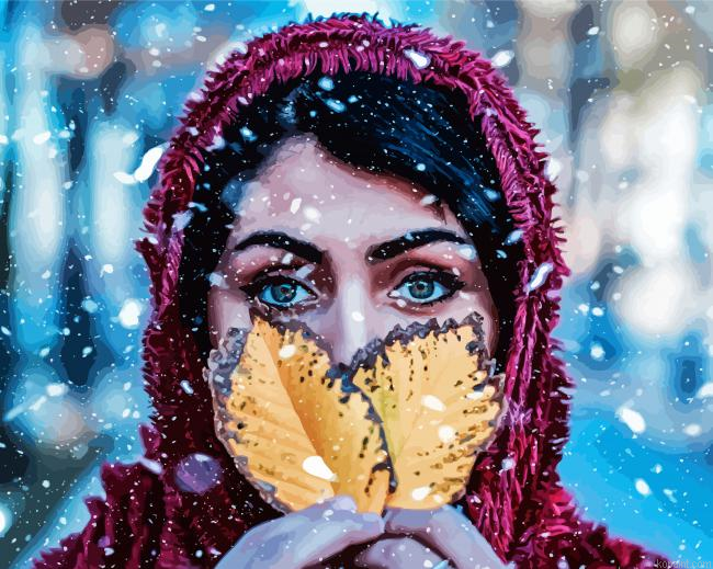Beautiful Woman In Snow Paint By Numbers