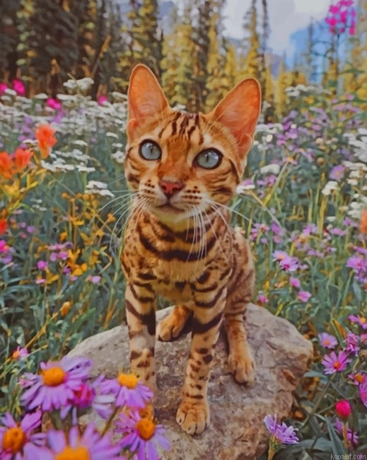 Bengal Cat And Flowers New Painting By Numberss.png