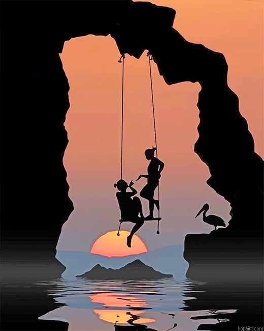 Besties Silhouette Sunset New Painting By Numberss.png