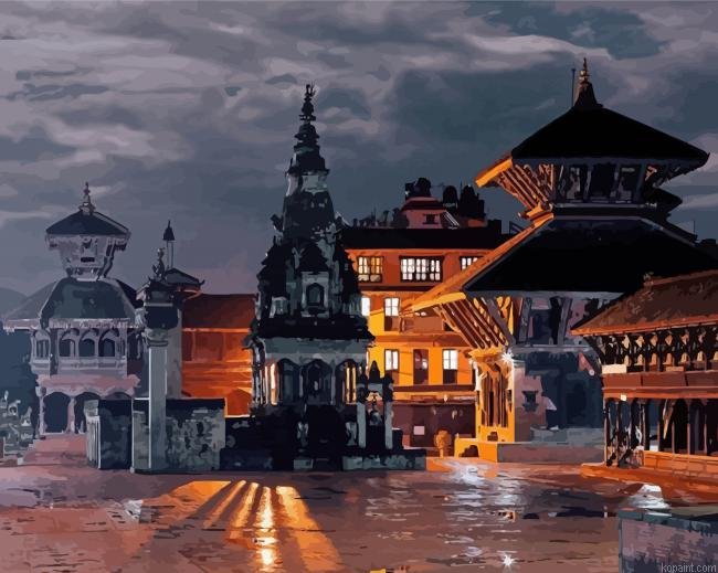 Bhaktapur City At Night Painting By Numberss.png