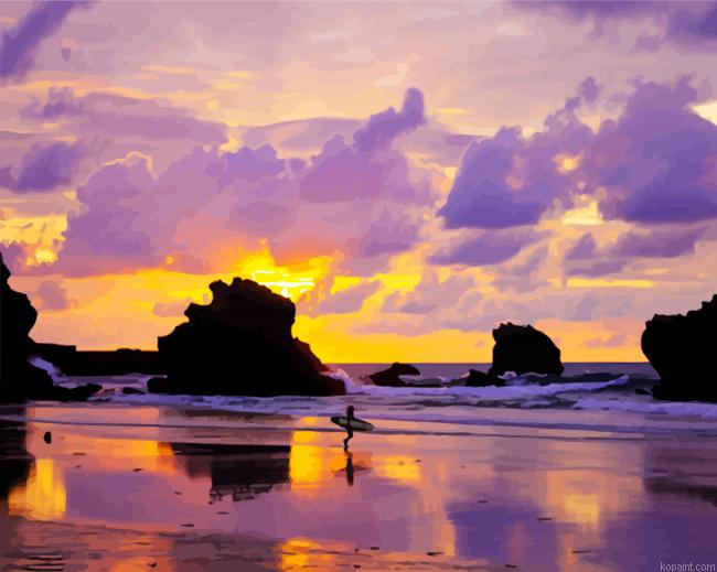 Biarritz Beach At Sunset Painting By Numberss.png