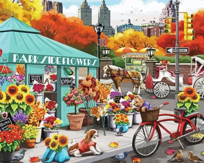 Bicycle At The Flower Shop Painting By Numberss.png