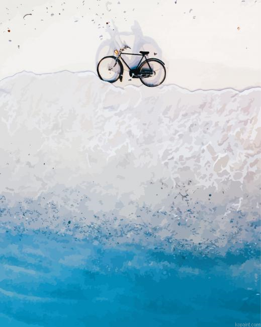 Bicycle On Beach Waves Painting By Numberss.png