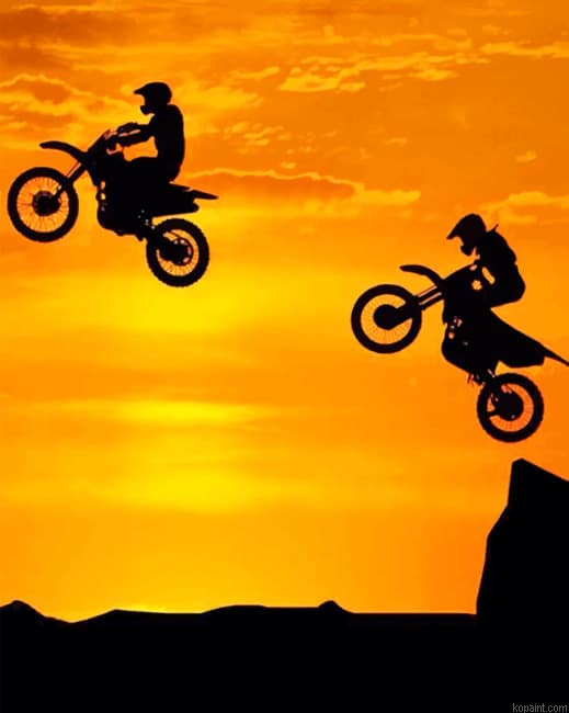 Bikers Sunset Silhouette New Painting By Numberss.png