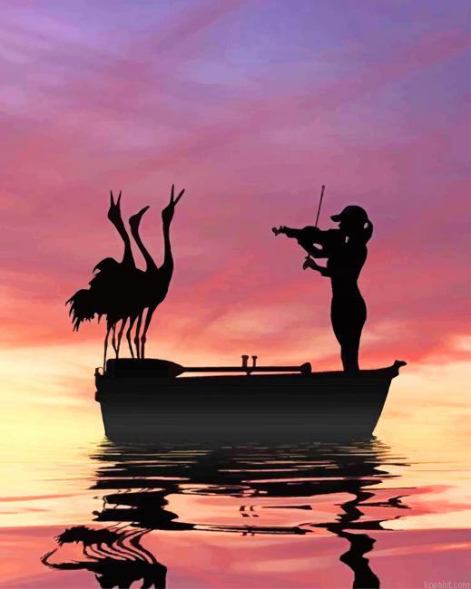 Bird And Violinist Silhouette Paint By Numbers