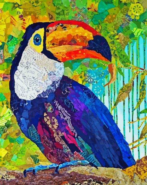 Bird Collage On Branch Painting By Numberss.png