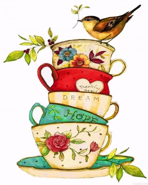 Bird On Teacups Painting By Numberss.png