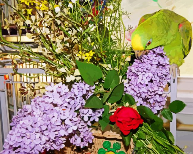 Bird With Purple Flowers Paint By Numbers