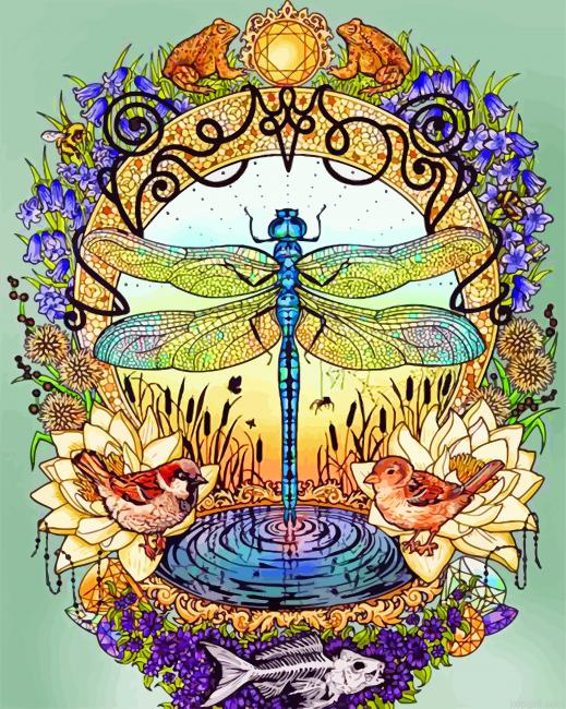 Birds And Dragonfly Painting By Numberss.png