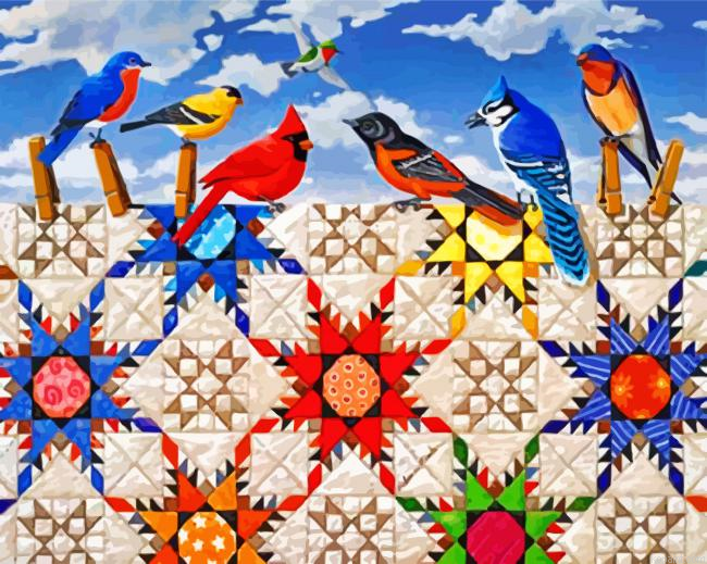 Birds And Quilt On clothesline Paint By Numbers