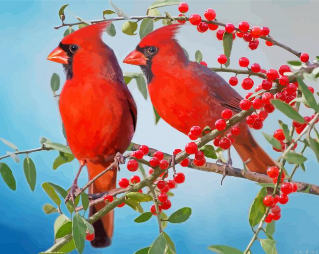 Birds And Red Berries Art Paint By Numbers