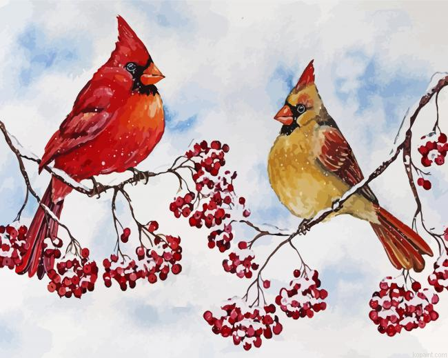 Birds And Red Berries Paint By Numbers