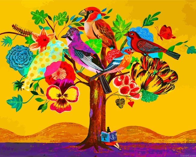 Birds Flowers Tree Painting By Numberss.png