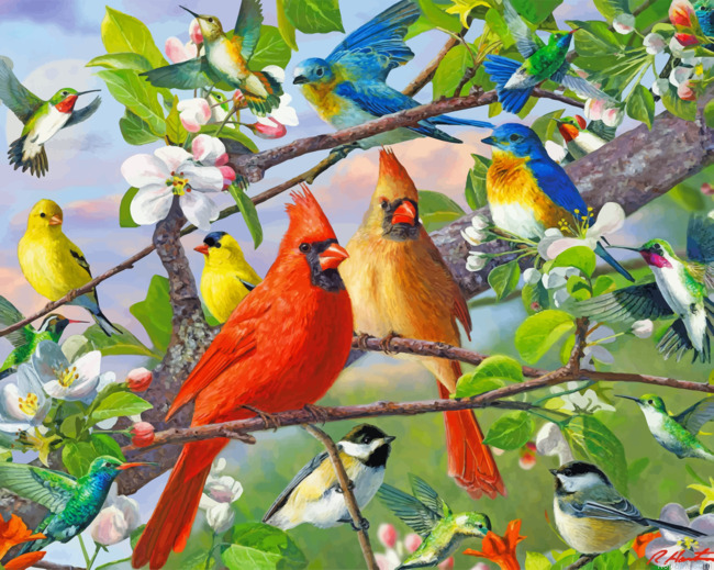 Birds On Tree Painting By Numberss.png