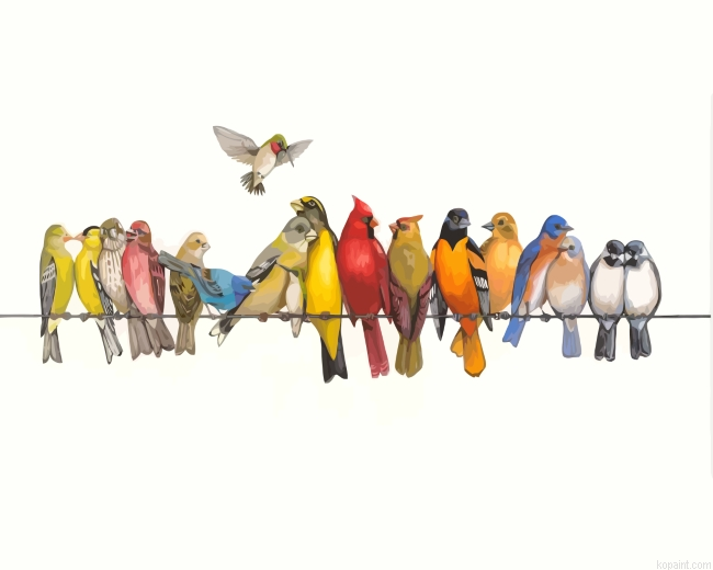 Birds Species On Wire Painting By Numberss.png