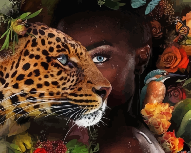 Black African Woman And Leopard Painting By Numberss.png