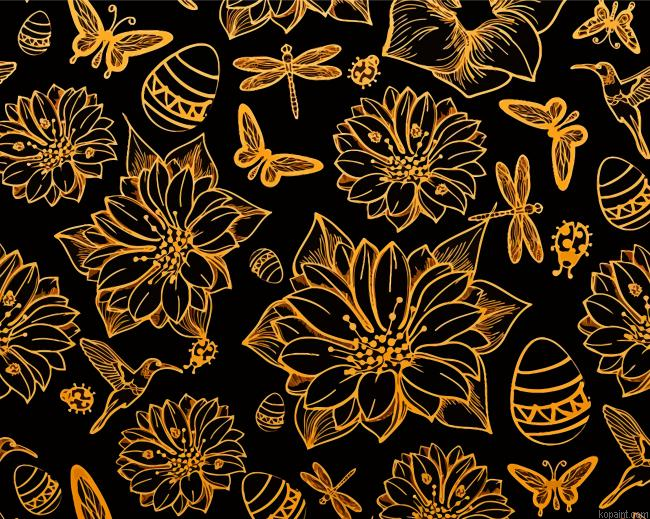 Black And Gold Flower Painting By Numberss.png