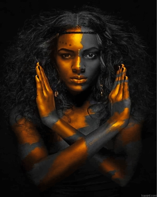 Black And Gold Lady Painting By Numberss.png