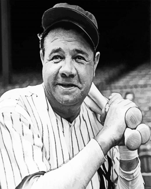 Black And White Baseballer Babe Ruth Painting By Numberss.png