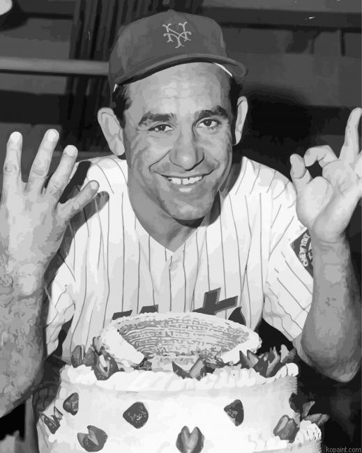Black And White Baseballer Yogi Berra Painting By Numberss.png