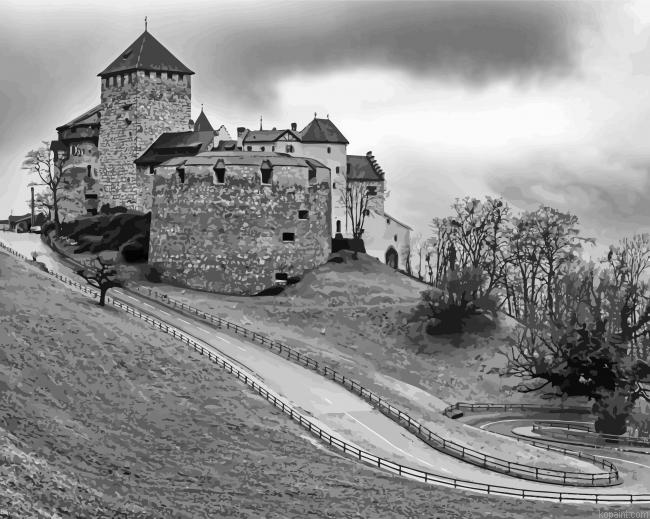 Black And White Castle In Liechtenstein Painting By Numberss.png
