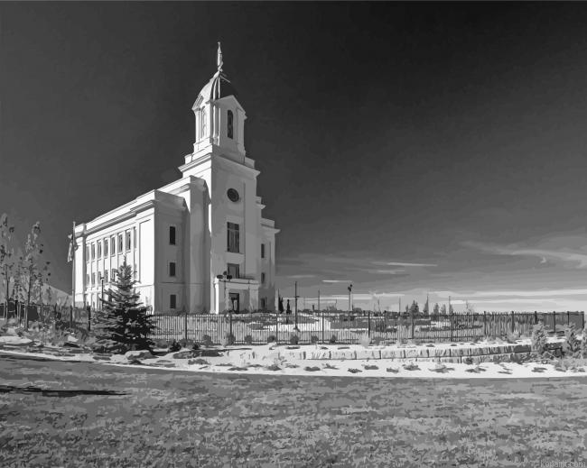Black And White Cedar City Temple Painting By Numberss.png