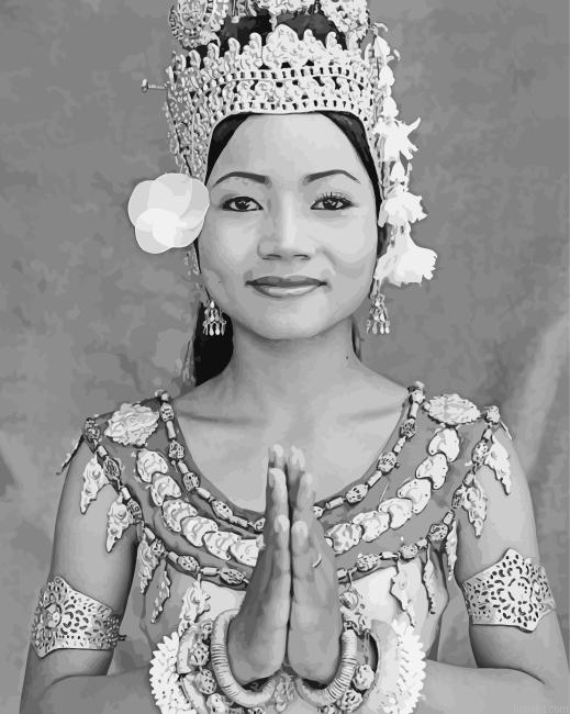 Black And White Khmer Dancer Paint By Numbers