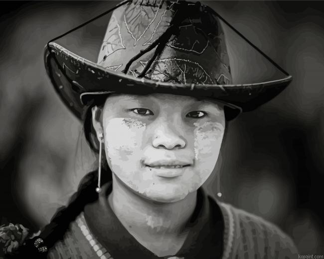 Black And White Lady In Cowboy Hat Painting By Numberss.png