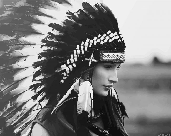Black And White Native Girl Side Profile Painting By Numberss.png