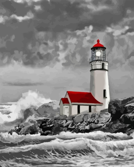 Black And White Oregon Lighthouse Paint By Numbers