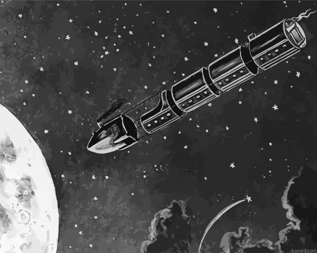 Black And White Rocket To Moon Painting By Numberss.png
