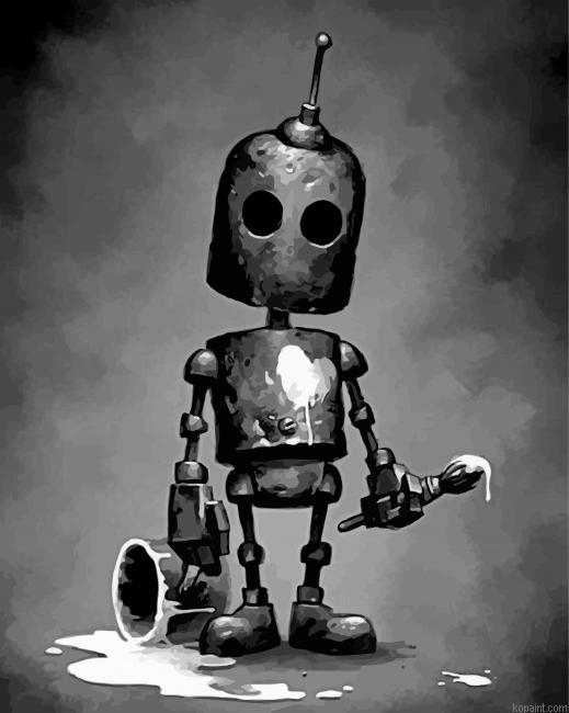 Black And White Sad Robot Painting By Numberss.png