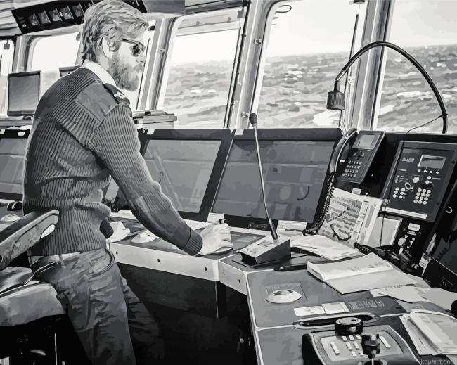 Black And White Sea Captain And Ship Painting By Numberss.png
