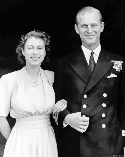 Black And White The Queen And Prince Philip Painting By Numberss.png