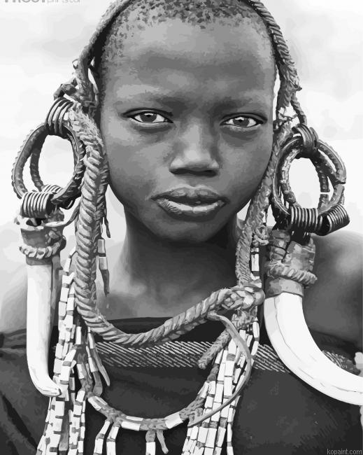 Black And White Tribe Boy Painting By Numberss.png