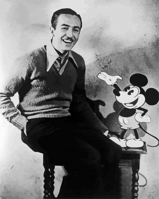 Black And White Walt Disney And Mickey Paint By Numbers