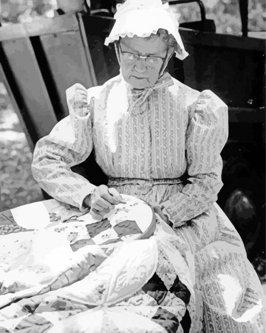 Black And White Woman Quilting Painting By Numberss.png