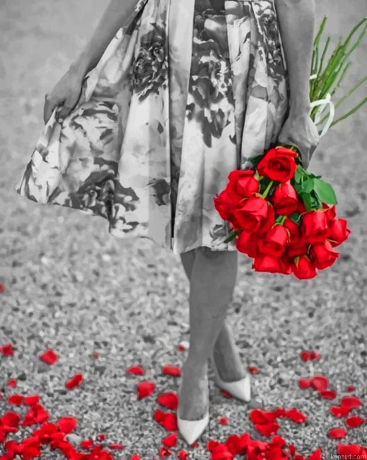 Black And White Woman With Red Flowers New Painting By Numberss.png