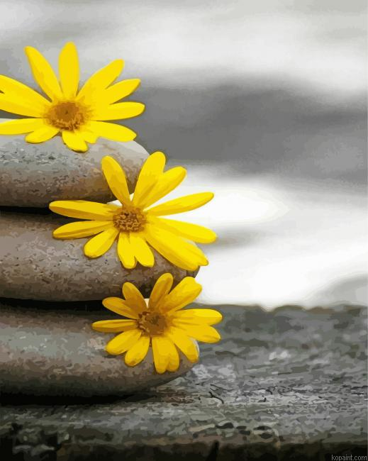 Black And White Yellow Flowers Paint By Numbers