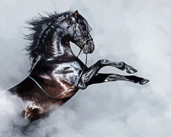 Black Andalusian Horse And Smoke Painting By Numberss.png