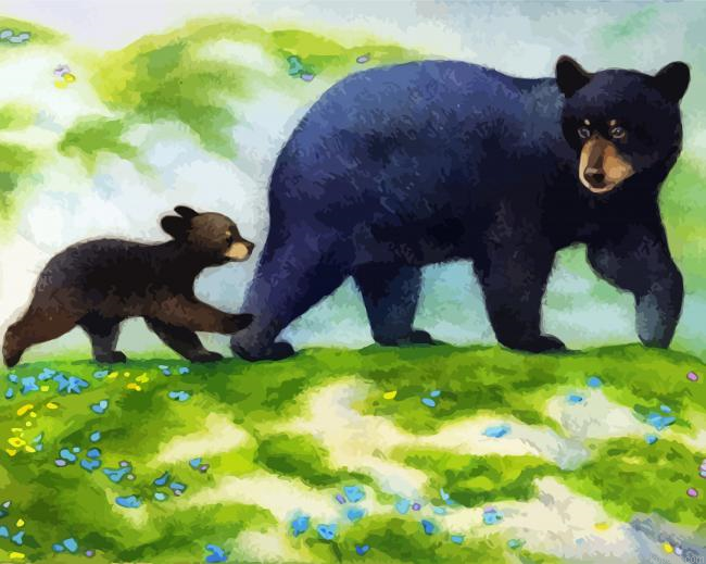 Black Bear With Cub Painting By Numberss.png