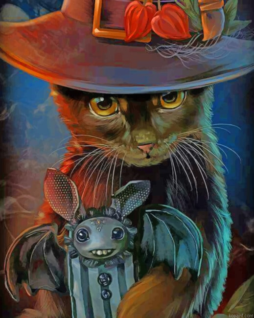 Black Cat Bat Painting By Numberss.png