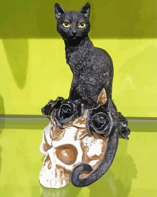 Black Cat On Skull Painting By Numberss.png