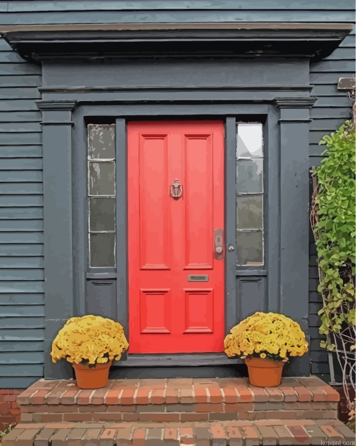 Black House Red Front Door Painting By Numberss.png
