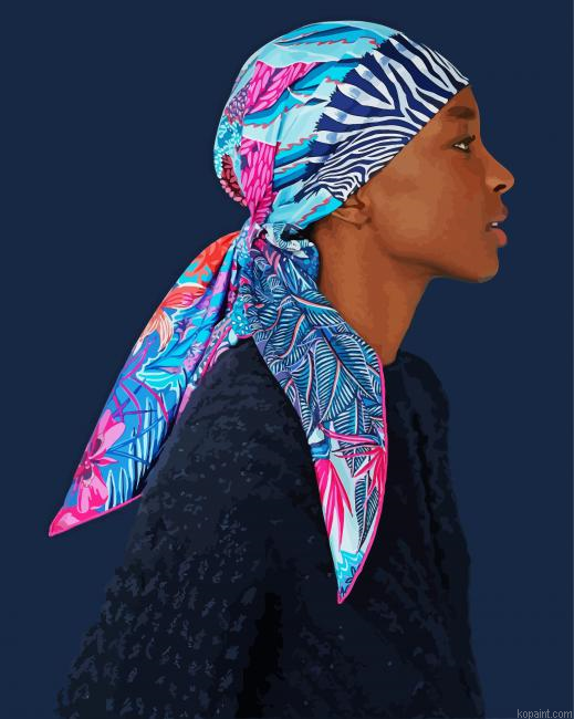 Black Lady Wearing Scarf Painting By Numberss.png