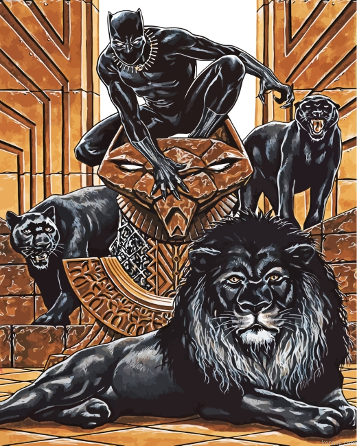 Black Panthers And Black Lion Painting By Numberss.png